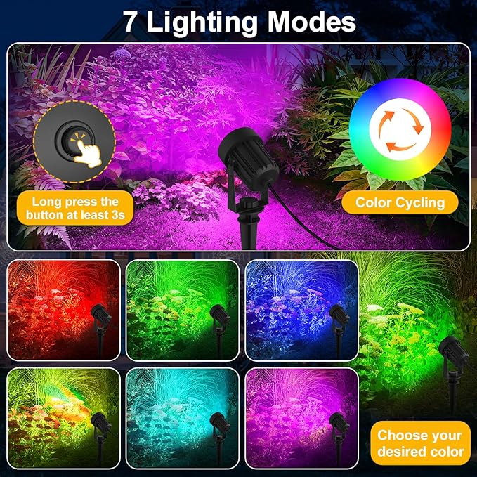 T-SUNUS RGB Solar Spot Lights Christmas Outdoor 6-in-1, Color Changing Landscape Spotlights Pond Lighting Waterproof IP65 9.8ft Cable for Tree Patio Pathway Yard Garden Wall Flag Halloween Holiday T-SUNUSLighting
