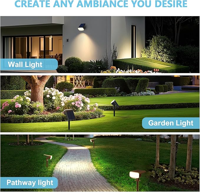 Solar Lights Outdoor Waterproof IP65,Auto On/Off, 2700K 2 Lighting Modes, Super Bright LED, Solar Powered Yard Garden Solar Spot Lights for Outside Landscape -8 Pack JEJOT