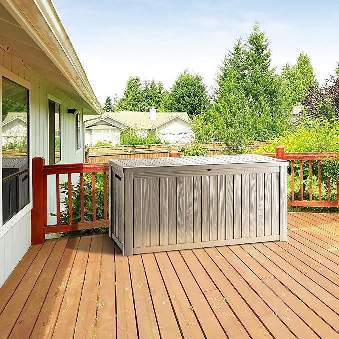 TARKARI 270 Gallon Lockable Resin Deck Box, Waterproof & UV-Resistant Outdoor Storage Box for Outdoor Cushion Storage, Garden Tools & Pool Accessories Storage, Gray Home