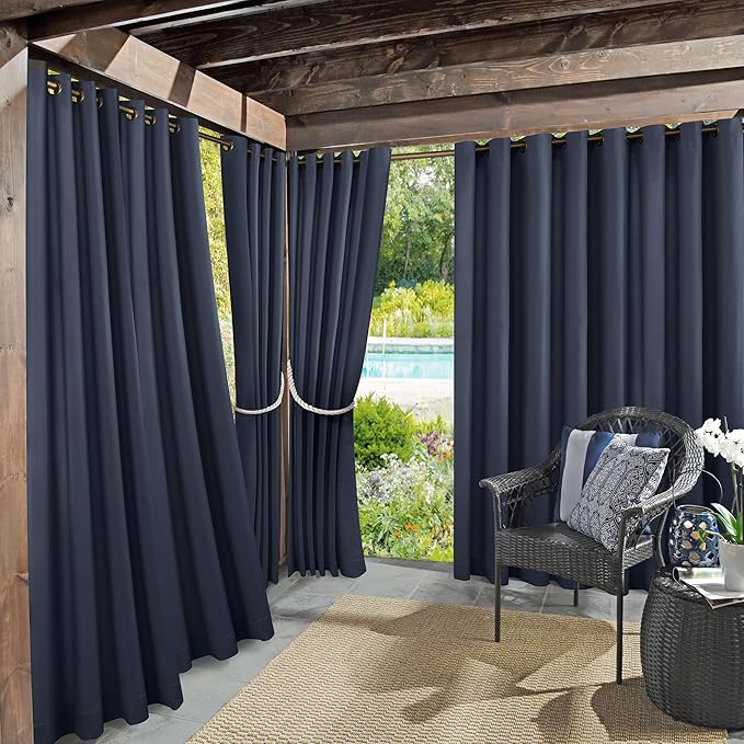 Sun Zero Marina Indoor/Outdoor UV Protectant Energy Efficient Grommet Curtain Panel, 54" x 95", Navy Blue SunZero%E2%84%A2