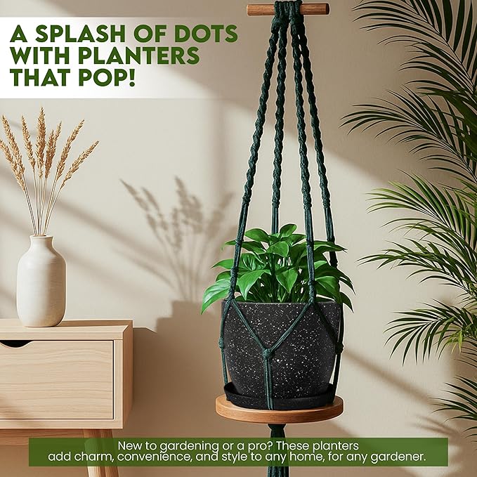 Utopia Home - Spotty Plant Pots Indoor with Drainage - 7/6.6/6/5.3/4.8 Inches Flower Pots - 10 Pack Plastic Planters - Ideal for Stocking Stuffers - (Speckled Black, Pack of 10) UTOPIAHOME