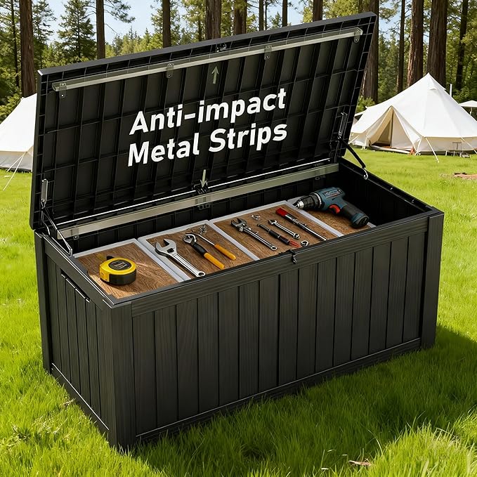 Outdoor Storage Box, Resin Deck Boxes Indoor and outdoor, Waterproof Storage Box Lockable Lid (Black,150 Gallon) NBYSGO