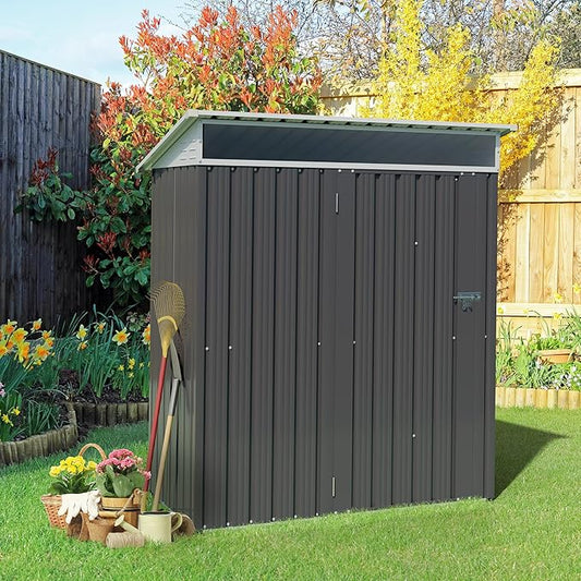 Vongrasig 5 x 3 x 6 FT Outdoor Storage Shed Clearance, Metal Garden Shed with Large Window and Lockable Door, Anti-Corrosion Waterproof Tool Shed for Backyard Patio, Lawn (Dark Gray) Vongrasig