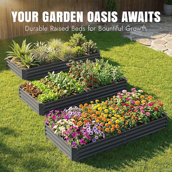 INNO STAGE 2 Pcs 8×4×1ft Galvanized Raised Garden Bed Kit, Galvanized Planter Raised Garden Boxes Outdoor, Large Metal Raised Garden Beds for Vegetables, Flowers, Herbs, and Succulents, Grey INNOSTAGE