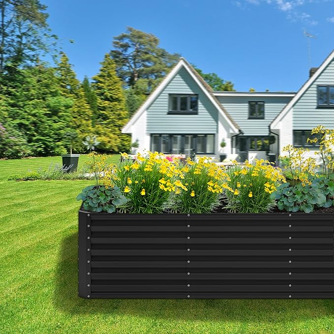 8x2x2FT Galvanized Raised Garden Bed,Planter Raised Beds-Metal Garden Box,Large Plant for Outdoor Planting, Vegetables Bed，Flower,herb-Black Home