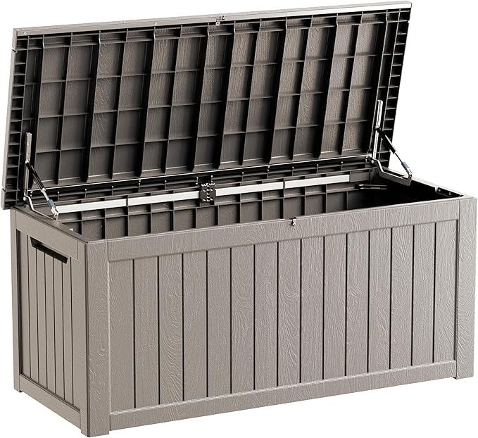 TARKARI 270 Gallon Lockable Resin Deck Box, Waterproof & UV-Resistant Outdoor Storage Box for Outdoor Cushion Storage, Garden Tools & Pool Accessories Storage, Gray Home