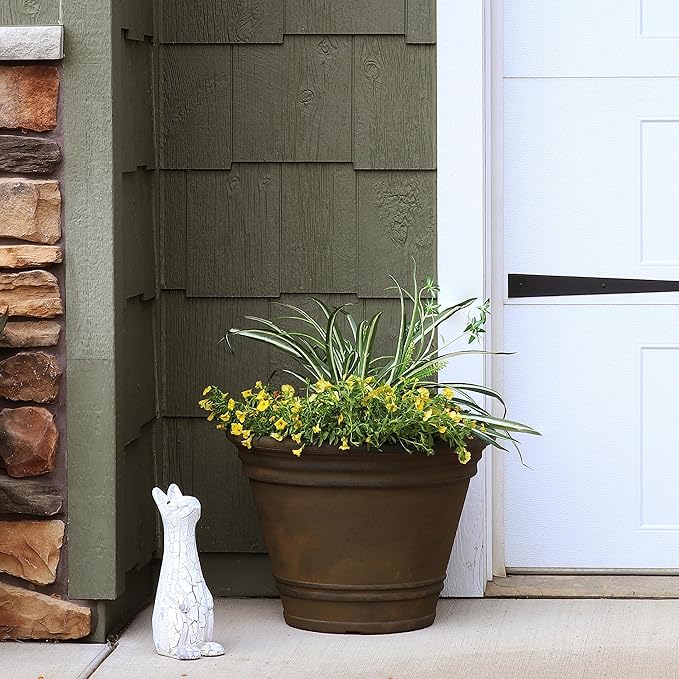 Sunnydaze 20-Inch Franklin Large Plant Pot - Polyresin Round Outdoor Planter with Drillable Drainage Hole - Sable SunnydazeDecor