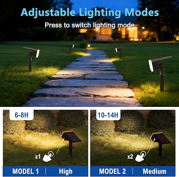 Solar Lights Outdoor Waterproof IP65, Super Bright LED, 3000K 2 Lighting Modes, Solar Powered Yard Garden Solar Spot Lights for Outside Landscape Auto On/Off -2 Pack JEJOT