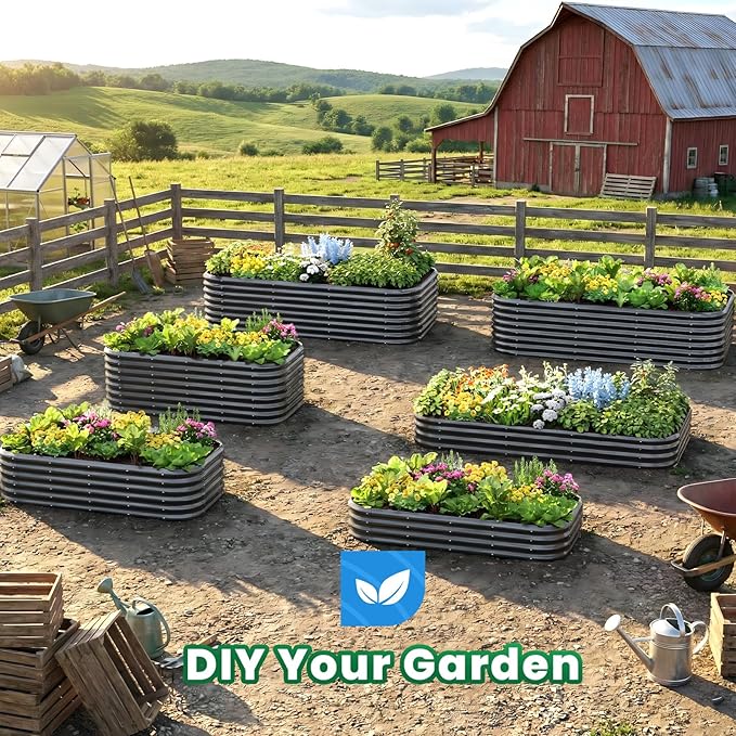 Quictent Galvanized Raised Garden Bed Kit, 8x4x2 ft Oval Metal Planter Box Tall for Vegetables Outdoor Backyard, Strengthened by Crossbar, Dark Gray QUICTENT
