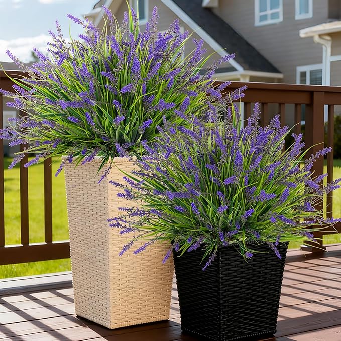 24 Pcs Artificial Faux Plants for Outdoor Spring Decoration, Fake Monkey Grass for Garden Porch Balcony Planters, Fake Greenery Shrubs UV Resistant No Fade Plants Bush for Pathway(Purple) Ammyoo