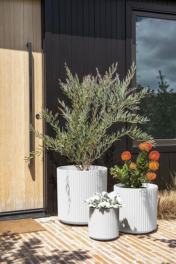 Veradek Demi Series Set of 3 Round Planters for Porch, Patio, Backyard | Durable Plastic-Concrete Material | Modern Décor for Tall Plants, Flower VeradekOutdoor