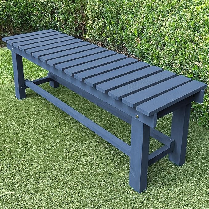 Outdoor Garden Wood Bench, 3-Person Weatherproof Wooden Bench Park Narrow Bench, Never Rot or Fade Waterproof Backless Bench for Entryway, Outdoor, Patio, Porch, Backyard and Park (Blue,47.2''/120cm) LSPYYDS
