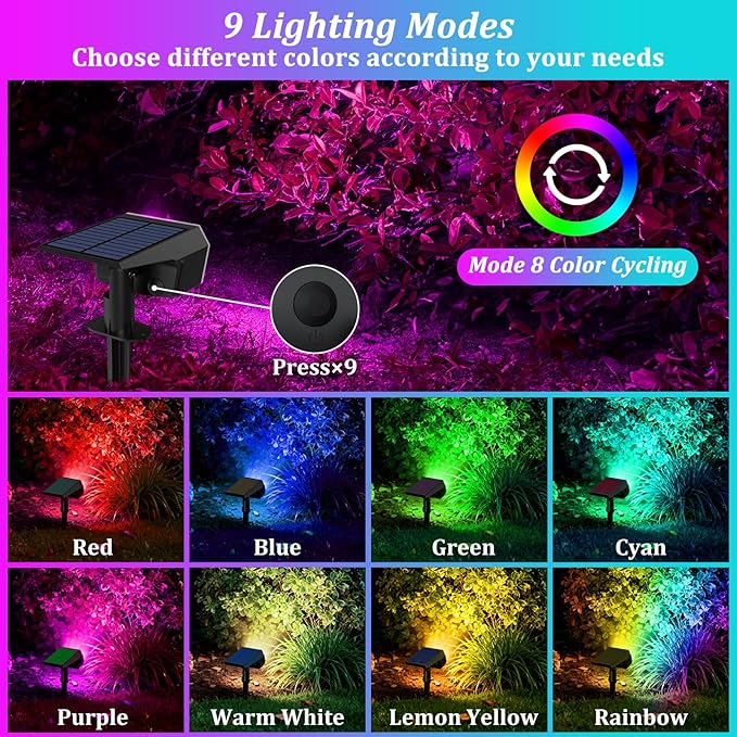 Sucolite 6-Pack Solar Spot Lights Outdoor Waterproof IP65, 3 Lighting Modes 2-in-1 Solar Landscape Spotlights for Yard, 59 LED Solar Powered Wall Lights for Garden Pathway Driveway Walkway, Multicolor Sucolite