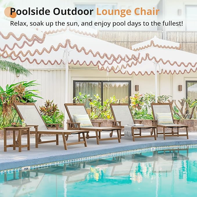 LUE BONA Chaise Lounge Chair Outdoor Set of 2, HDPS and HDPE Wicker Chaise Lounger with 5 Positions, Pool Lounge Chairs with Wheels and Adjustable Backrest for Patio, Poolside, Deck, Backyard LUEBONA