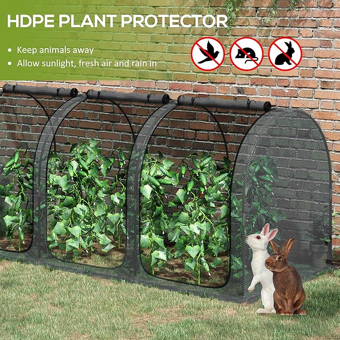 Outsunny 9' x 4' Crop Cage, Plant Protection Tent with Three Zippered Doors, Storage Bag and 4 Ground Stakes, for Garden, Yard, Lawn, Black Outsunny