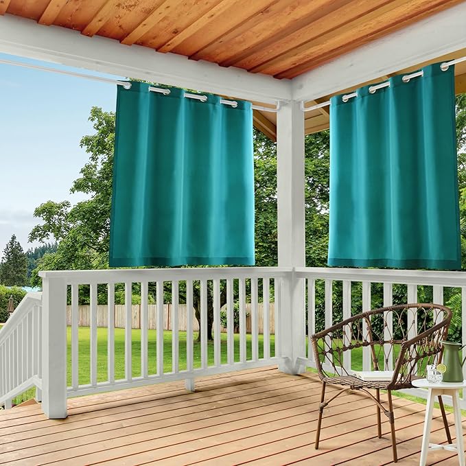 Town & Country Basics Cabana Solid Heavyweight Indoor Outdoor Curtains, Light Filtering Opacity with Grommet Top, Water Repellent, 2-Pack Set, 54"x63", Dark Teal TOWN+%26+COUNTRY+BASICS