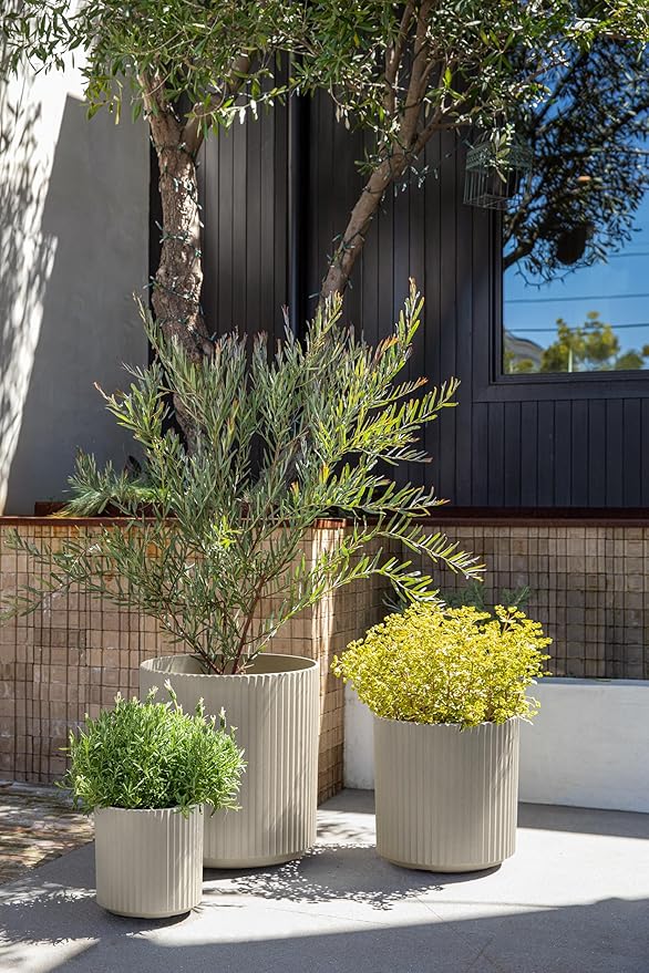 Veradek Demi Series Set of 3 Round Planters for Porch, Patio, Backyard | Durable Plastic-Concrete Material | Modern Décor for Tall Plants, Flower VeradekOutdoor