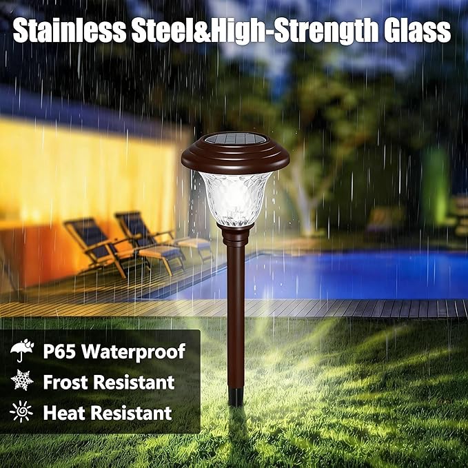 BEAU JARDIN 8 Pack Solar Pathway Lights White+Color Changing Stainless Steel 3 Mode Outdoor Multicolor Metal Solar Powered Waterproof Glass for Garden Landscape Path Yard Walkway Driveway Bronze BEAU+JARDIN