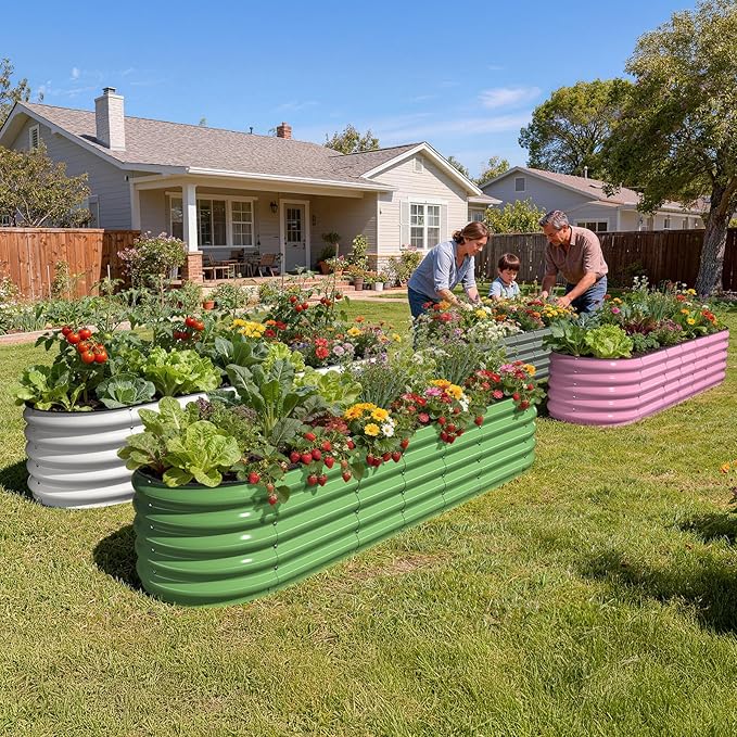 Galvanized Raised Garden Bed 8x2x1.5 FT, Oval Metal Raised Garden Bed Outdoor Planter Box with Open Bottom, Rust-Resistant Steel Garden Bed for Vegetables Herbs Flowers, Easy Assembly Pattiumo