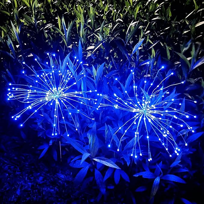 JJGoo Solar Firework Lights, 2 Pack 120 LEDs 2 Lighting Modes Solar Garden Lights Outdoor Waterproof for Yard Patio Walkway Pathway Party Wedding Christmas Decorative - Blue JJGoo