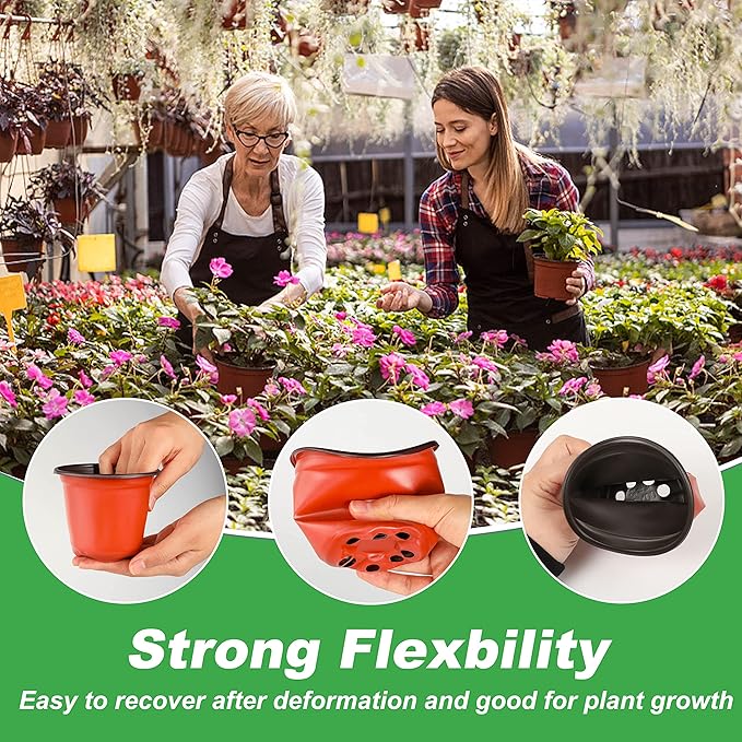 TDHDIKE 4" Small Plastic Plant Pots with 200 Red Seed Starting Pots for Indoor and Outdoor Planting TDHDIKE