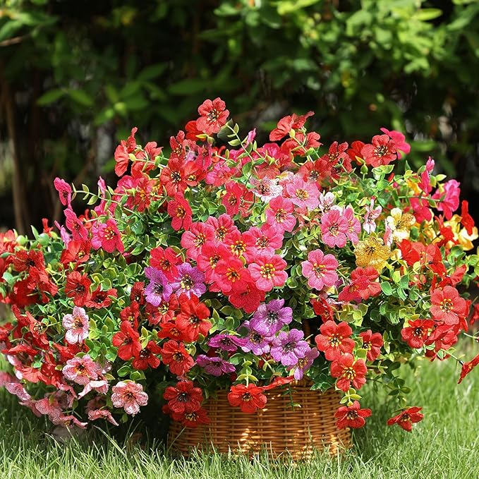 Artificial Flowers Outdoor Fake Plants, Faux Silk Flowers Plastic Plants for Outdoors Indoor Outside Front Porch Hanging Planter Window Box Garden Home Spring Decoration, 14 Pack (Mix) Powbrace