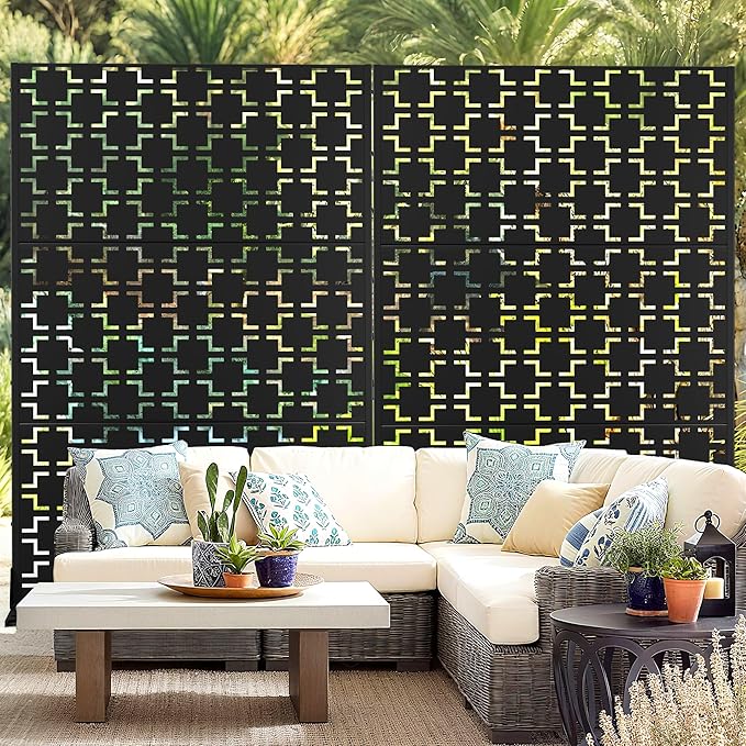Outdoor Privacy Screen,72" H×47" W Metal Privacy Screen, Freestanding Privacy Fence Panels for Patio FENCY