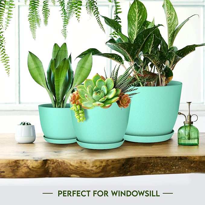 Utopia Home - Plant Pots Indoor with Drainage - 7/6.6/6/5.3/4.8 Inches Flower Pots for Indoor Planter - 5 Pack Plastic Planters - Ideal for Stocking Stuffers or Home Christmas Decorations - Aqua UTOPIAHOME