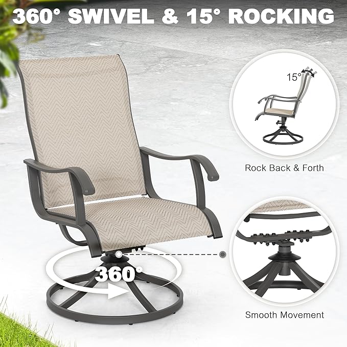 NUU GARDEN 7-Piece Outdoor Dining Set for 6, 61'' x 37'' Rectangle Metal Table with Umbrella Hole & 6PCS Textilene Swivel Chairs, All-Weather Patio Outdoor Furniture for Porch Backyard Garden Poolside NUUGARDENCORPORATION