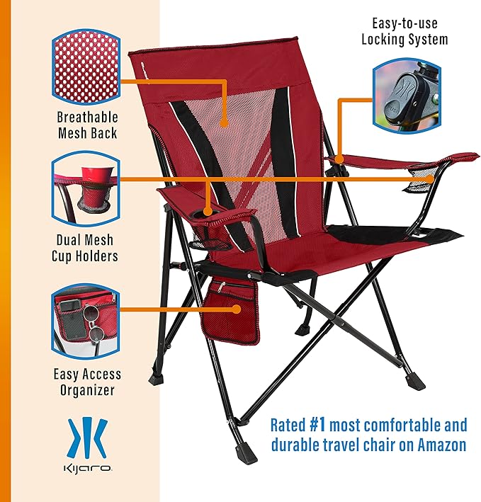 Kijaro XXL Dual Lock Portable Camping Chair - Supports Up to 400lbs - Enjoy The Outdoors in a Versatile Folding Sports & Outdoor Chair Kijaro