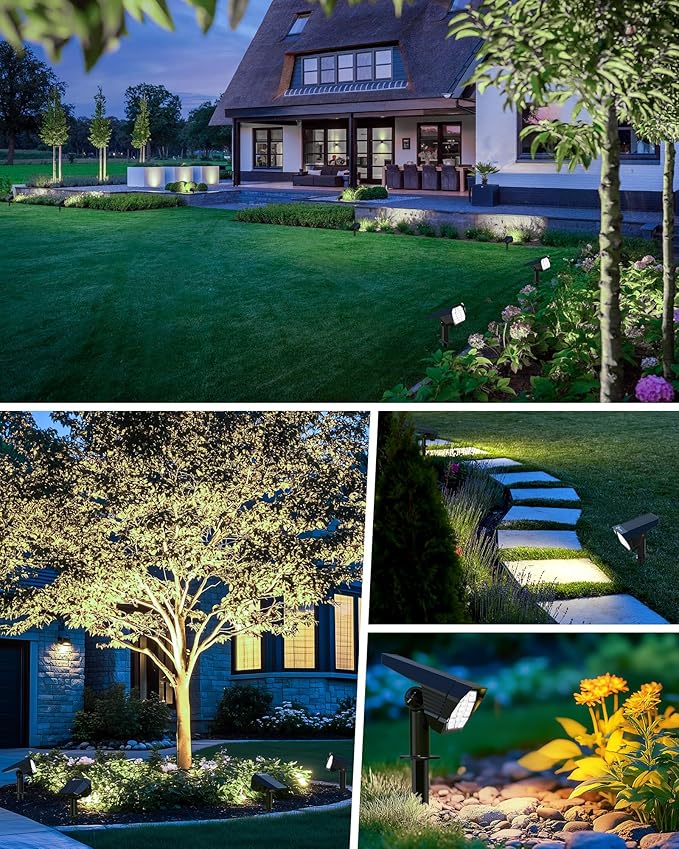 Brightown 4Pack Solar Spot Lights Outdoor with 58 LED & 1800mAh, IP67 Solar Lights Outdoor Waterproof with 3 Light Modes, 2-in-1 Dual Use Outdoor Solar Lights for Yard, Garden and Pathway (Cool White) Brightown