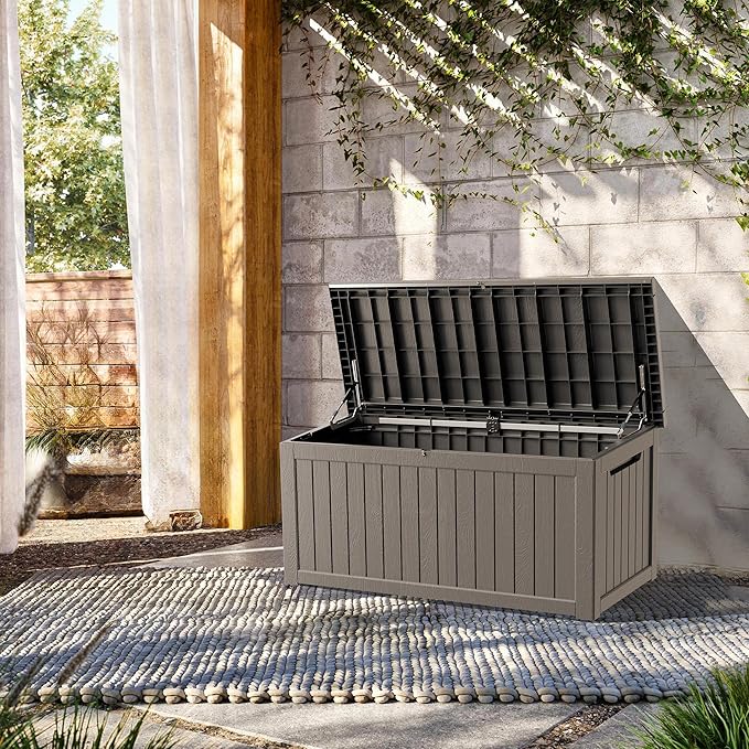 TARKARI 270 Gallon Lockable Resin Deck Box, Waterproof & UV-Resistant Outdoor Storage Box for Outdoor Cushion Storage, Garden Tools & Pool Accessories Storage, Gray Home