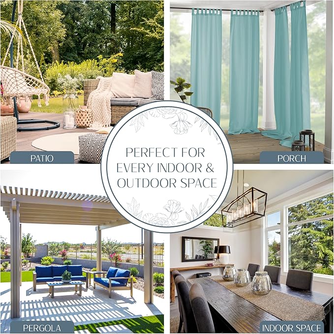 Elrene Home Fashions Matine Weatherproof Tab-Top Indoor/Outdoor Solid Color Curtain Panel for Porch, Pergola, Patio, Deck, 52”W x 95”L, Mineral ElreneHomeFashions
