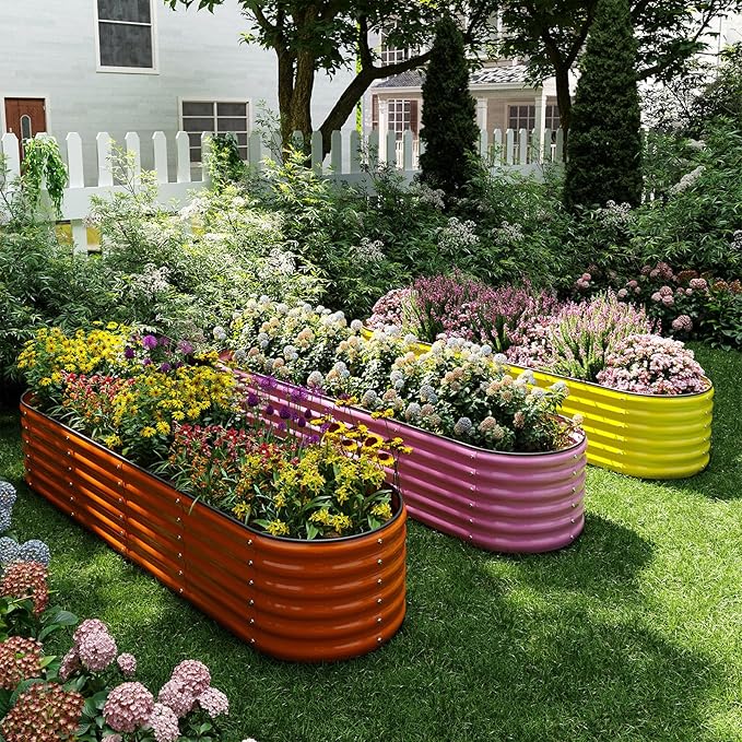 Galvanized Metal Planter Raised Garden Bed Kit for Gardening Outdoor，8x2x1ft Planter Grow Garden Box Raised Flower Bed，Long Vegetable Clearance Herb Raised Garden Beds for Gardening ZFHgarden