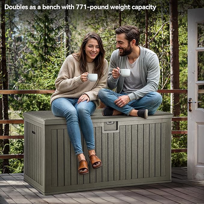 YITAHOME XXL 230 Gallon Large Deck Box,Outdoor Storage for Patio Furniture Cushions,Garden Tools with Flexible Divider,Waterproof,Lockable (Light Brown) YITAHOME