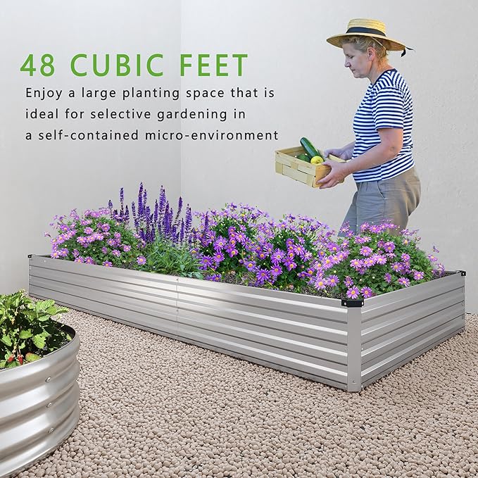 12x4x1FT Galvanized Raised Garden Bed Kit,Vegetable Boxes-Rectangle Metal Flower Box,Large Planter Raised Beds Outdoor Garden for Planting,Fruit,Herb-Silver DIIYIV