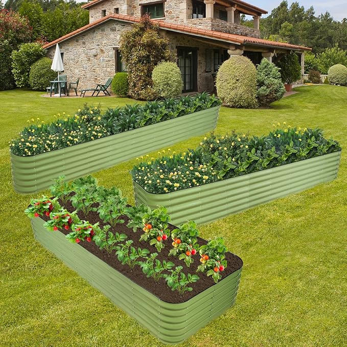 GoCampDriect 6IN1 Raised Garden Bed - 8x3x1.4ft Galvanized Raised Garden Boxes Outdoor Corrosion Resistant | Variable Shape 9x2x1.4ft Metal Raised Garden Beds for Planting Vegetable, Fruits, Flower GoCampDirect