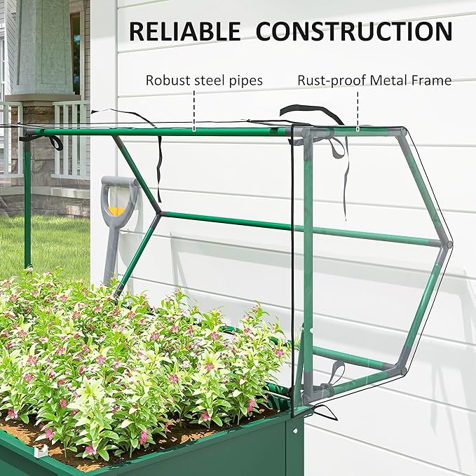 Outsunny Raised Garden Bed with Greenhouse Cover, Elevated Planter Box with Legs and Drainage Hole for Vegetables Flowers Herbs, 39.4" x 18.9" x 48.8", Green Outsunny