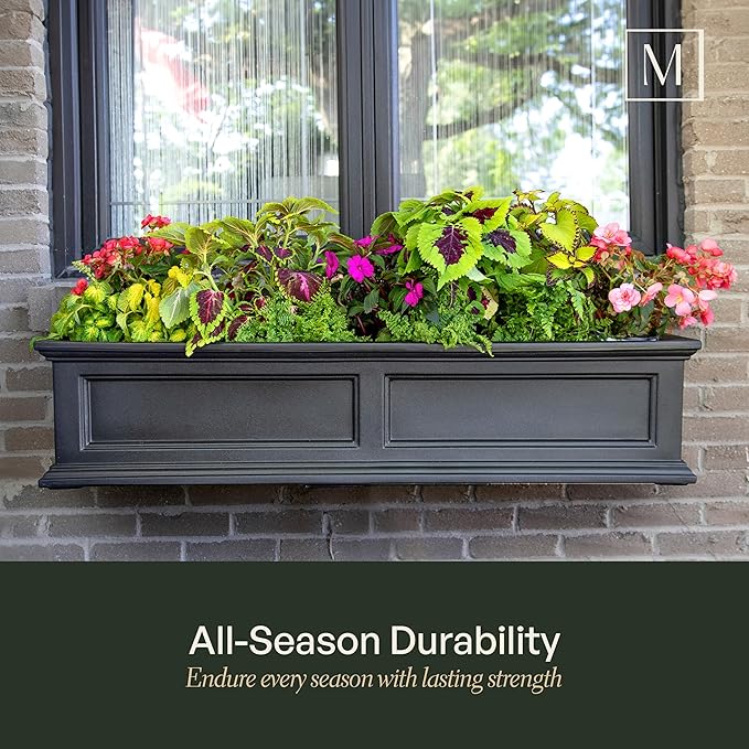 Mayne Fairfield 3-Foot Window Box – Self-Watering, Weather-Resistant Planter for Flowers – Durable Design for Outdoor Use, Perfect for Windows Mayne