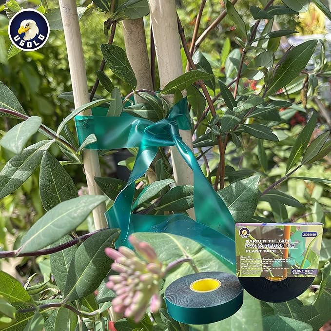 8 mil Extra Thick 150 Feet x 1'' Stretch Plant Tie Tape, Garden Tie Tape for Planting and Grafting, Plant Ribbon for Tomatoes, Grapes and Trees, Green Tie Tape, Garden Stake for Vinyard Ugold