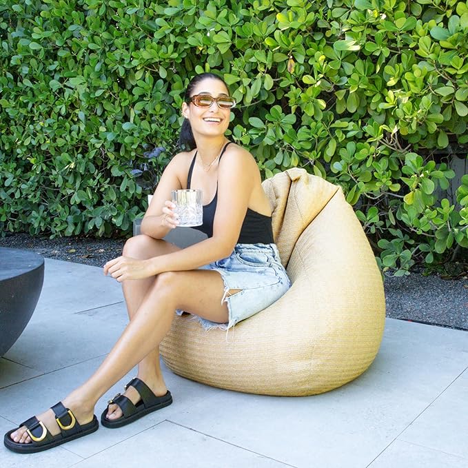 Big Joe Tuffet Weatherproof Bean Bag Chair, Natural Basket Weave, Breathable Weather Resistant Fabric, 2.5 feet Teardrop BigJoe
