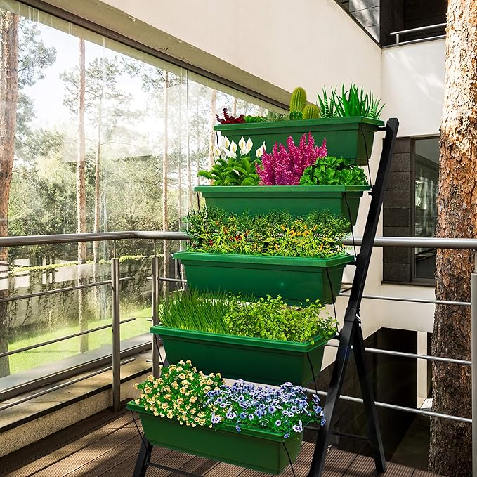 Outland Living 4Ft Vertical Raised Garden Bed - 5 Tier Food Safe Planter Box for Outdoor and Indoor Gardening Perfect to Grow Your Herb Vegetables Flowers on Your Patio Balcony Greenhouse Garden OutlandLiving