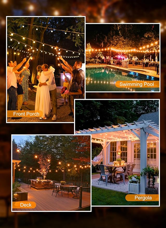 Brightown Outdoor String Lights, 100FT 100+2 G40 Bulbs Shatterproof Patio Lights, IP65 Waterproof Dimmable Hanging Connectable Globe LED Outdoor Lights for Backyard, Bistro, Porch, Deck, Balcony Brightown