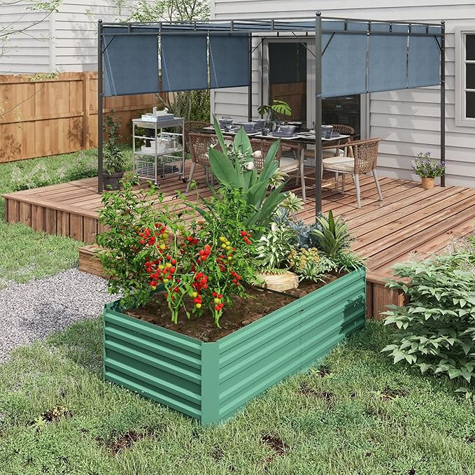 Outsunny Galvanized Raised Garden Bed Kit with Reinforcing Bars, Large and Tall Metal Planter Box for Vegetables, Flowers and Herbs, 6' x 3' x 2', Light Green Outsunny