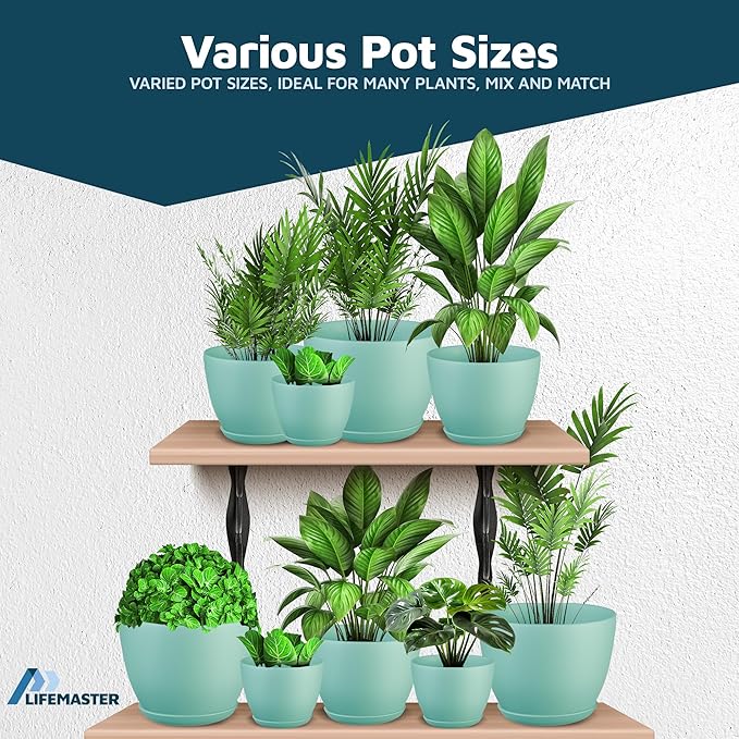 Planter Pots with Drainage Holes - Lightweight, Durable, and Space-Saving Pots for Indoor and Outdoor - Versatile Functionality, Simple Modern Design, Set of 20 Plastic Planter Pots - Aqua LIFEMASTER