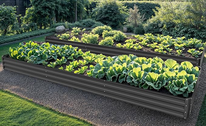 YITAHOME 144x48x12 in Galvanized Raised Garden Bed Kit, Large Metal Planter Box with Gloves, Safety Rubber & Support Rod, Outdoor Flower Bed for Plants Vegetables, Black YITAHOME