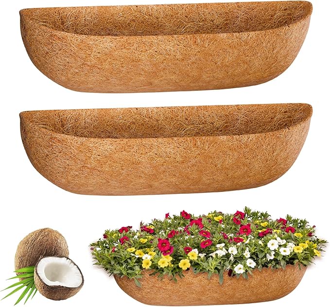 ZeeDix 30 Inch Trough Coconut Liners for Planters - 100% Natural Coconut Coir Fiber Planter Liners Replacement for Window Boxes, Wall Baskets, Deck Flower Boxes, Garden Railing Fence Troughs (2-Pack) ZeeDix