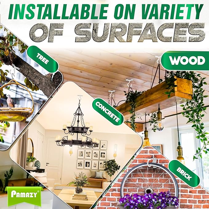[UPGRADED] 200LBS 4Pcs Rotatable Ceiling Hooks with 4 Screw Points Plate Base, White Wall Mount Metal Hanger for Hanging Plants, Bird Feeders, Lanterns, Lights, Wind Chimes, Indoor Outdoor Decor Pamazy