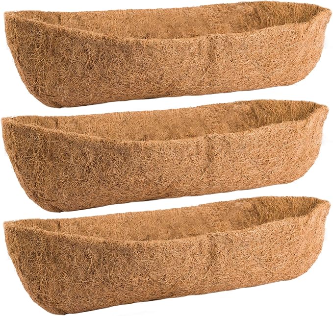 3 Pack Coco Liners for Window Planter Box - 24in 100% Natural Coconut Coir Fiber Liner Replacement for Deck Flower Box, Garden Railing Fence Trough, Wall Planter Basket, Vegetables Pot ANPHSIN