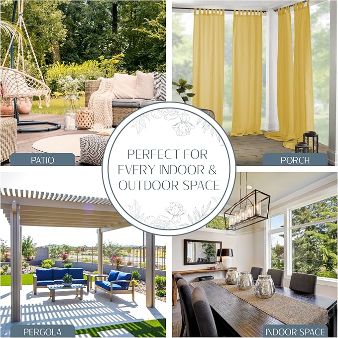 Elrene Home Fashions Matine Weatherproof Tab-Top Indoor/Outdoor Solid Color Curtain Panel for Porch, Pergola, Patio, Deck, 52”W x 84”L, Yellow ElreneHomeFashions